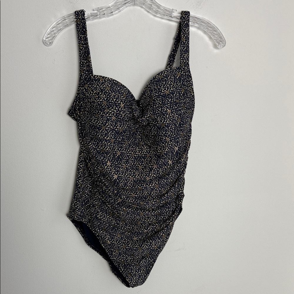 Elegant One Piece Swimsuit in Navy and Gold